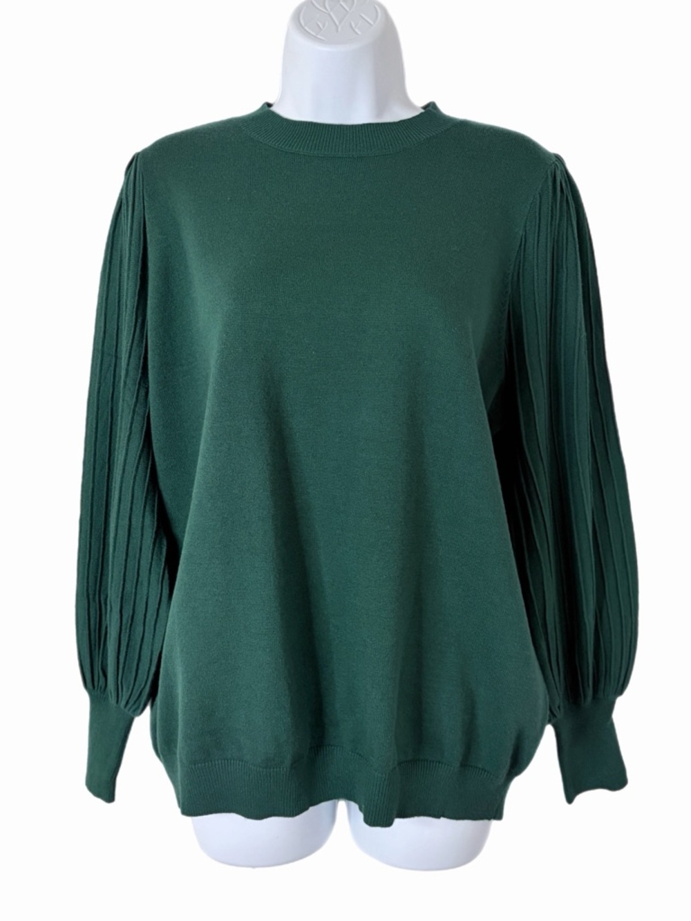 Amazon Women’s Sweater XL Forest Green Crew Neck Pullover Lantern Long Sleeve - Picture 2 of 7